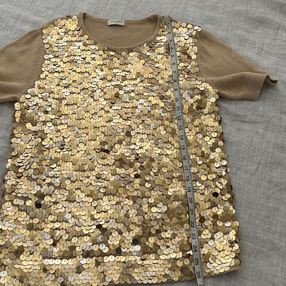 Dries Van Noten cotton short sleeve sweater with front gold payette sequins - Picture 10 of 11